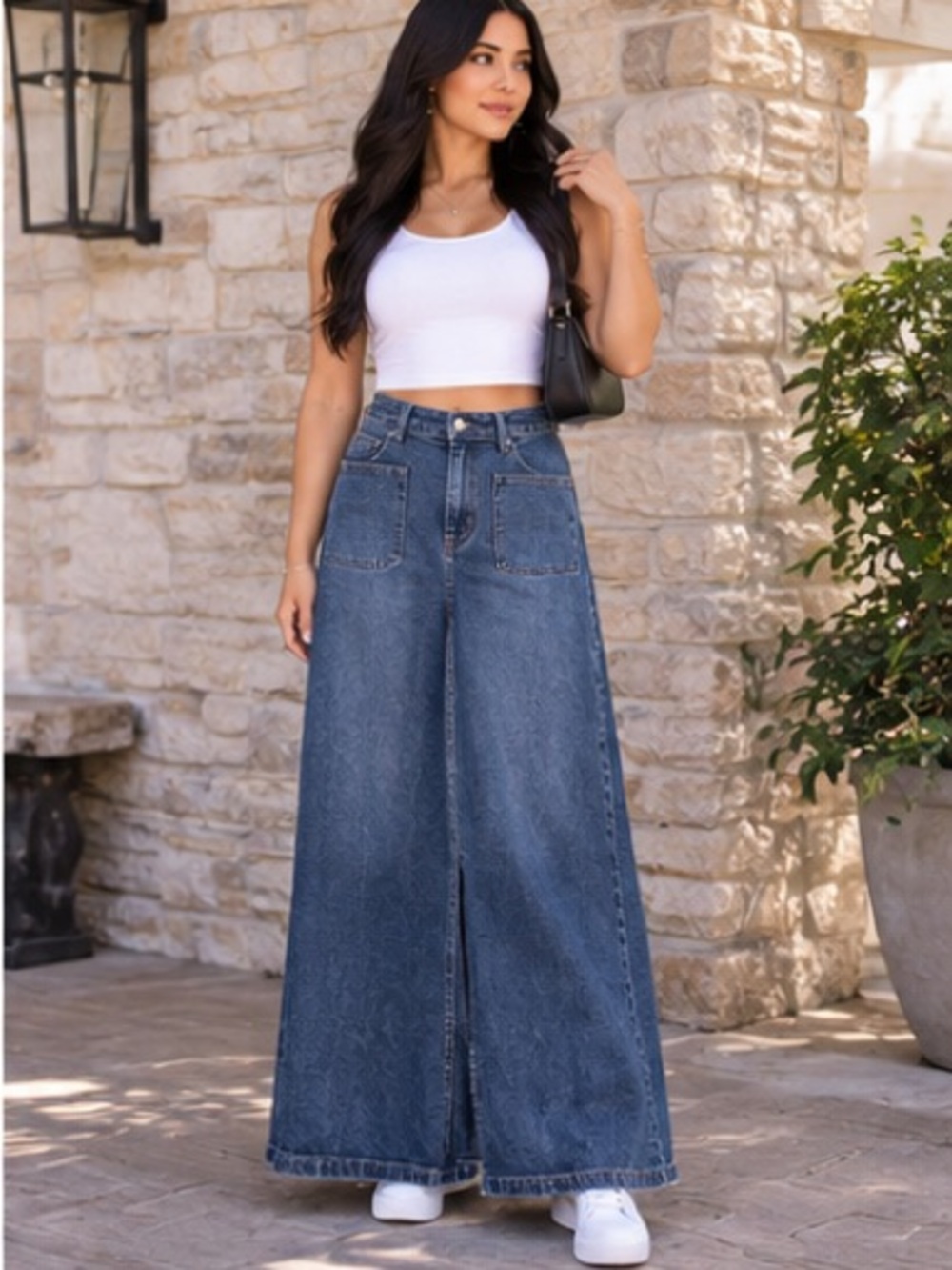 Rewash Medium Blue Wide-Leg Women's Jeans - Picture 1 of 4